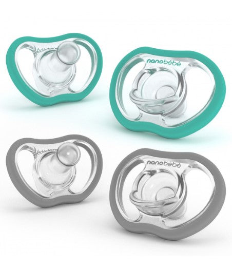 Силиконови Залъгалки Nanobebe 4Бр. 4М+ Active Soother Минт И Сиво - Залъгалки - Nanobébé - BebeMama