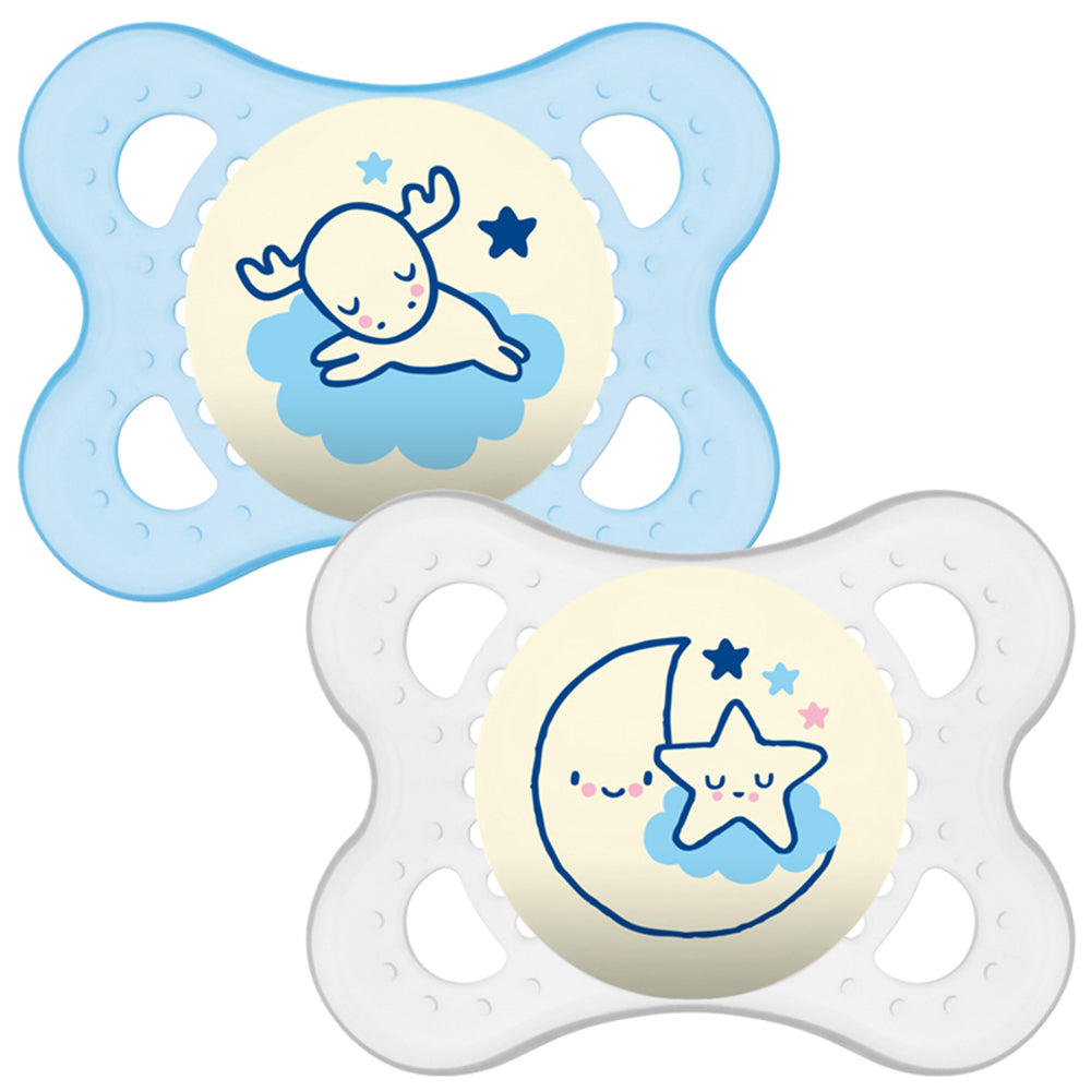 Залъгалка Night Soother Син 0M+ 2 Бр. - Залъгалки - Mam - BebeMama