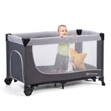 Бебешка кошара с аксесоари KinderKraft LEODY 2022 FULL Сива --- BebeMama