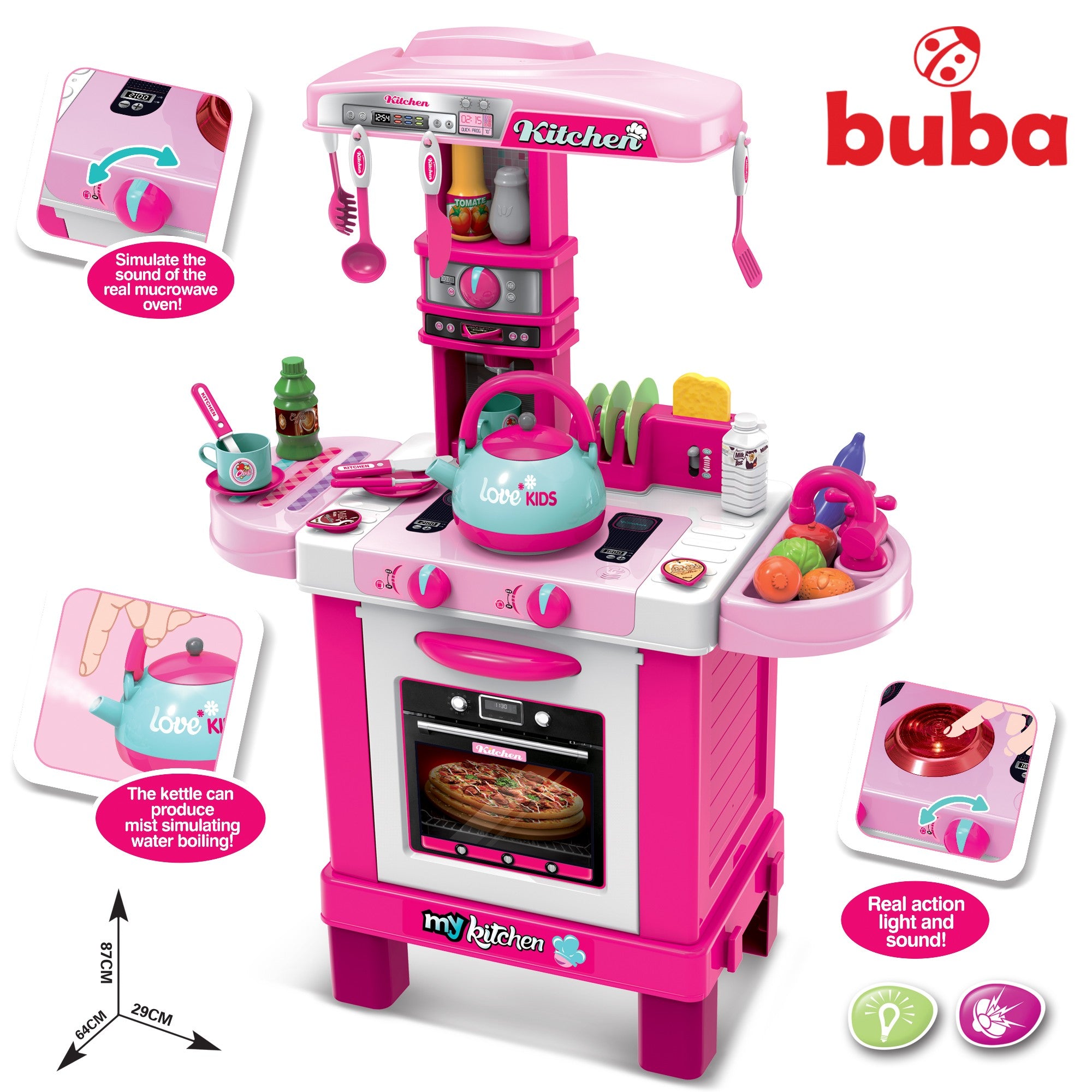 Детска индукционна кухня с чайник Buba 008-939 Розова --- BebeMama