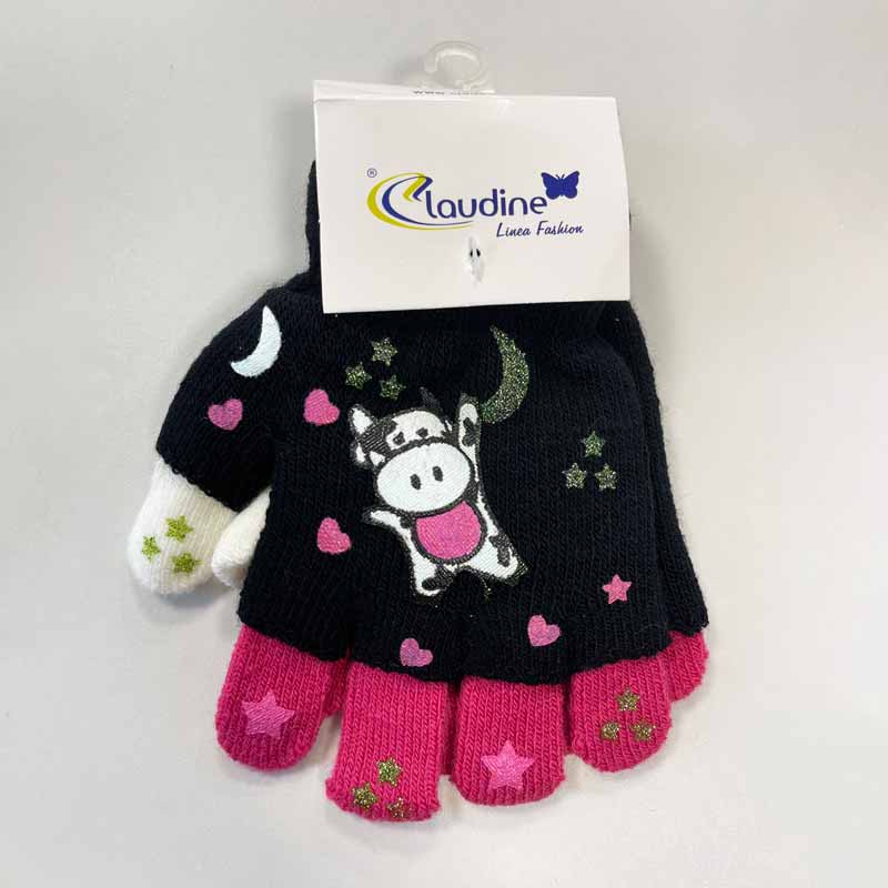 Детски Ръкавички Кравичка, Черни/Розови, 6-10 Год. --- BebeMama