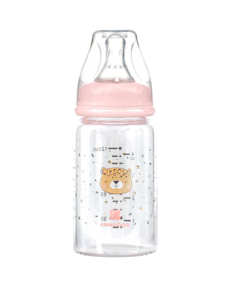 Шише Стъклено 120Мл Savanna Pink - Шишета За Хранене - Kikkaboo - BebeMama