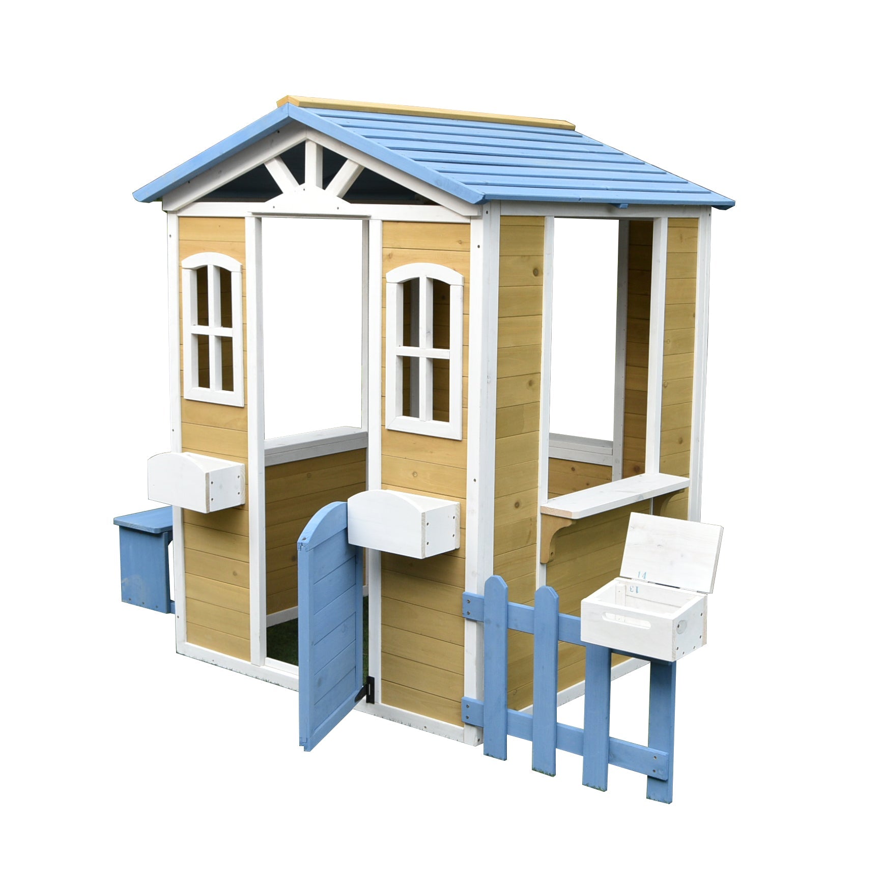 Детска Къща Ginger Home, Дървена, Игра На Открито В Двора И Градината, Бяло, Синьо, 205Х119Х140 См. --- BebeMama