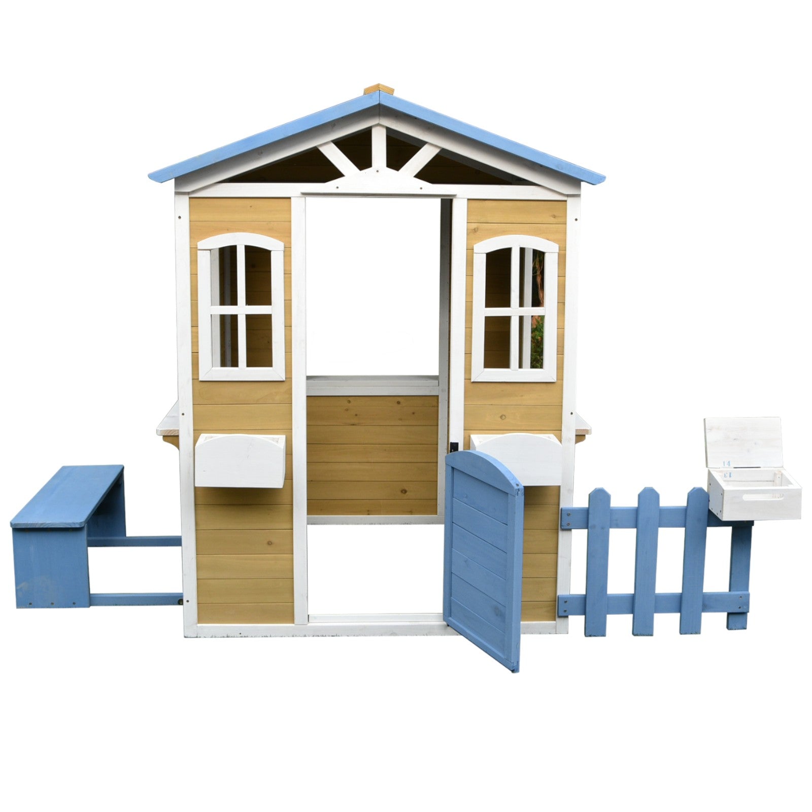 Детска Къща Ginger Home, Дървена, Игра На Открито В Двора И Градината, Бяло, Синьо, 205Х119Х140 См. - Пластмасови Kъщи И Пързалки - Ginger Home - BebeMama