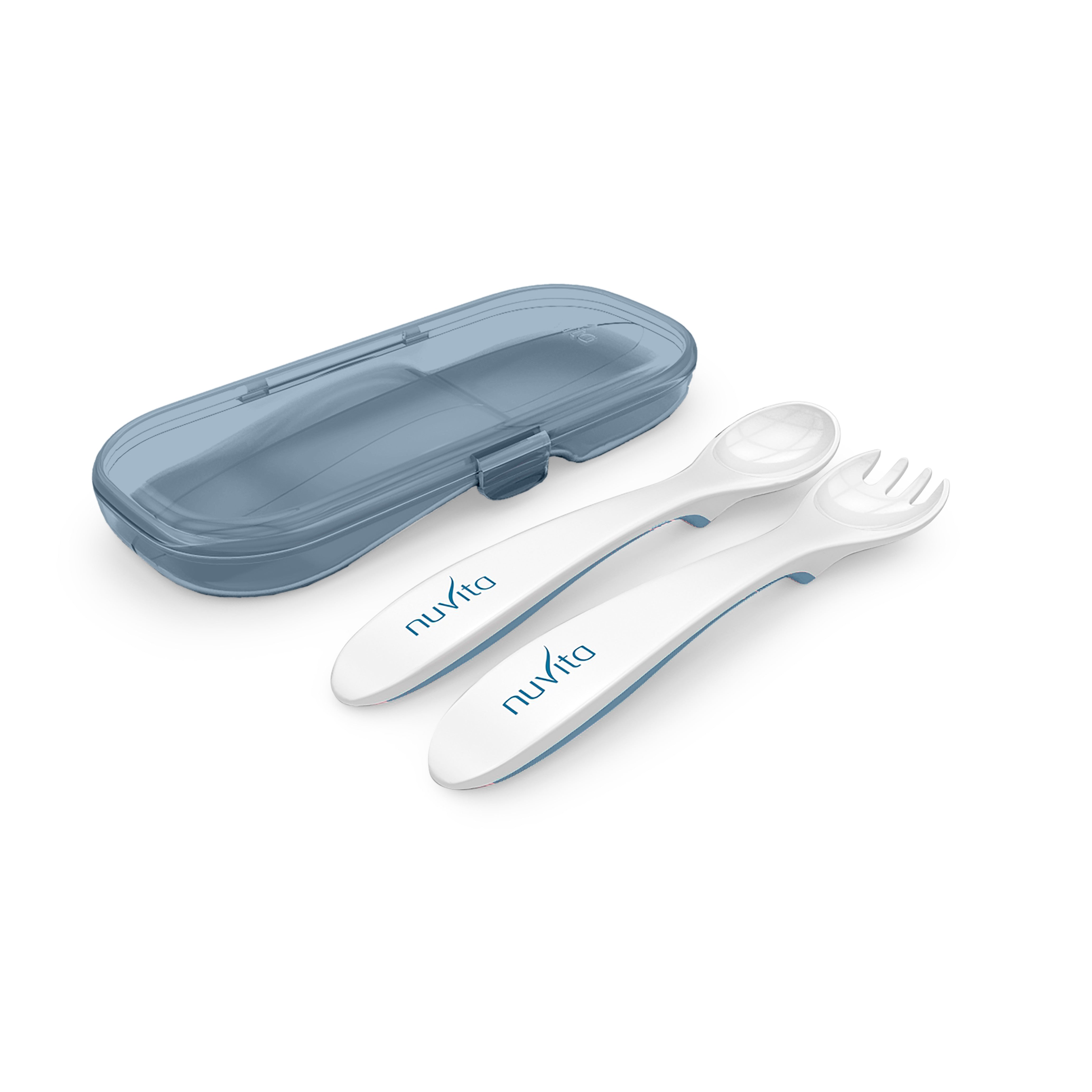 Комплект Вилица И Лъжица В Кутия Nuvita 8477, Powder Blue - Прибори - Nuvita - BebeMama