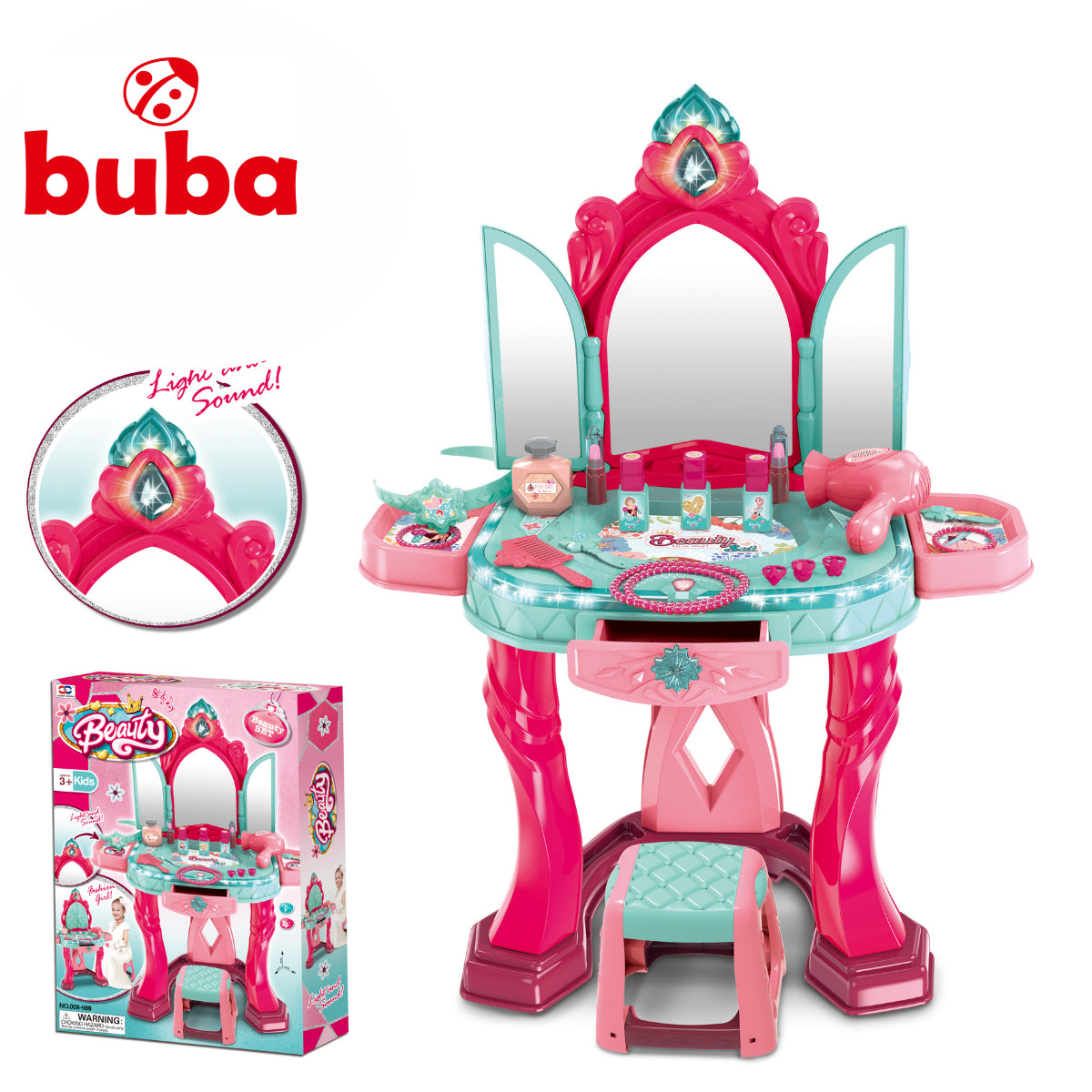 Тоалетка За Деца Buba Beauty 008-989 Розово И Тюркоаз --- BebeMama